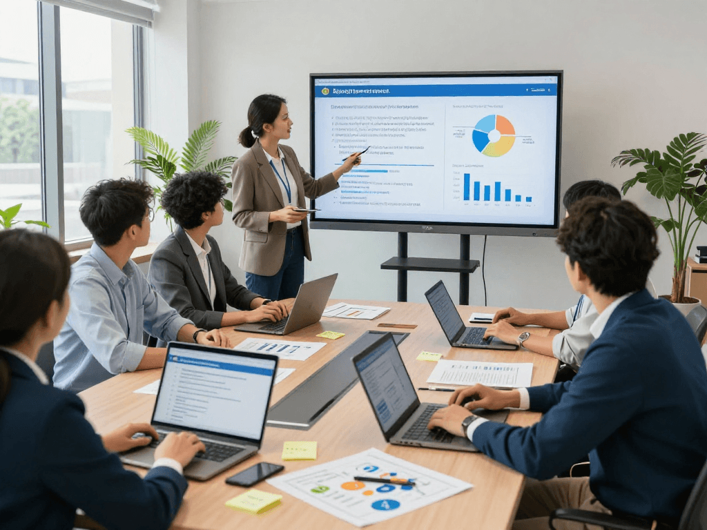 Engaged team of public administrators discussing data protection strategies for öffentliche und gemeinnützige Einrichtungen Kommunen