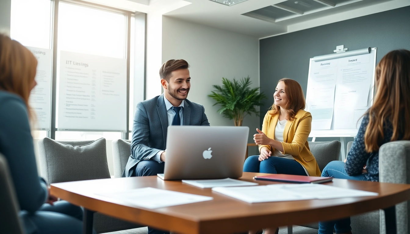 Headhunter IT berät Kunden in einem modernen Büro über Karrieremöglichkeiten.