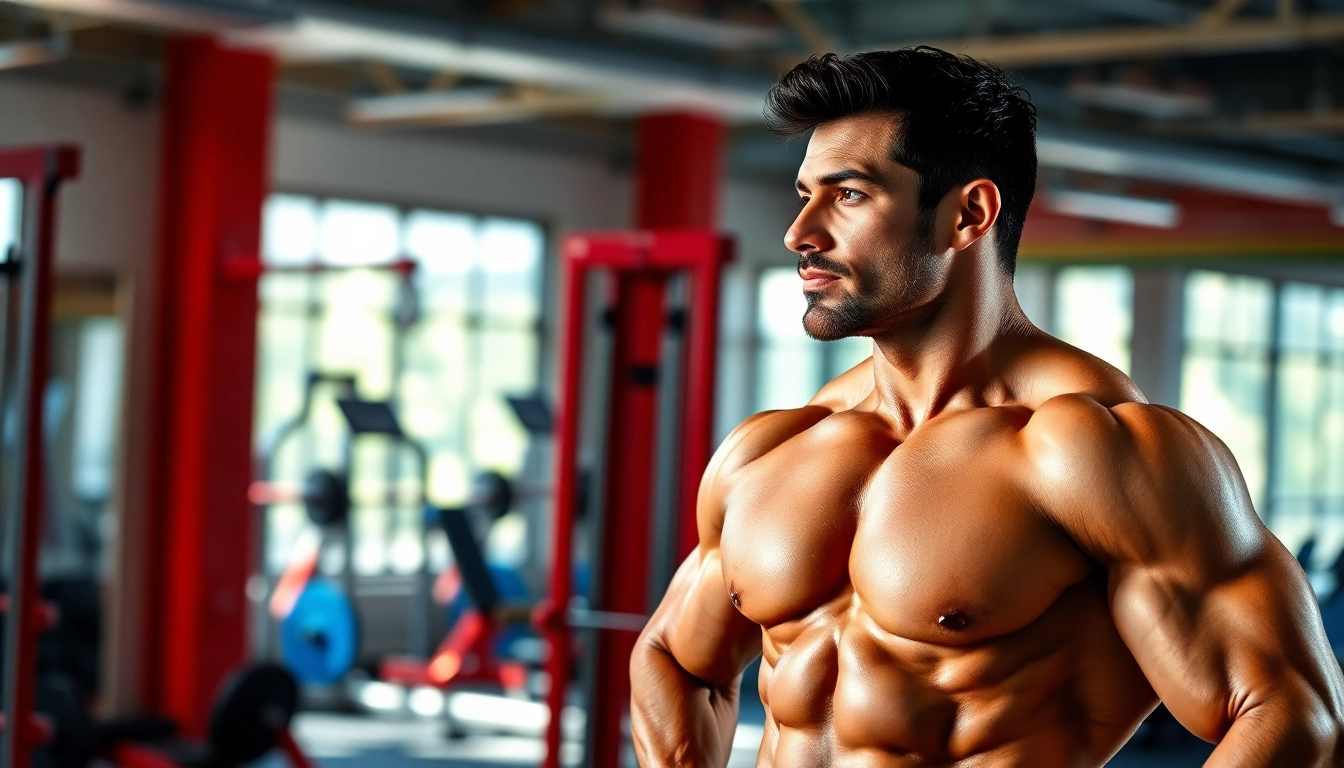Visualisierung von testo vorher nachher mit beeindruckendem Körpertransformation im Fitnessstudio.