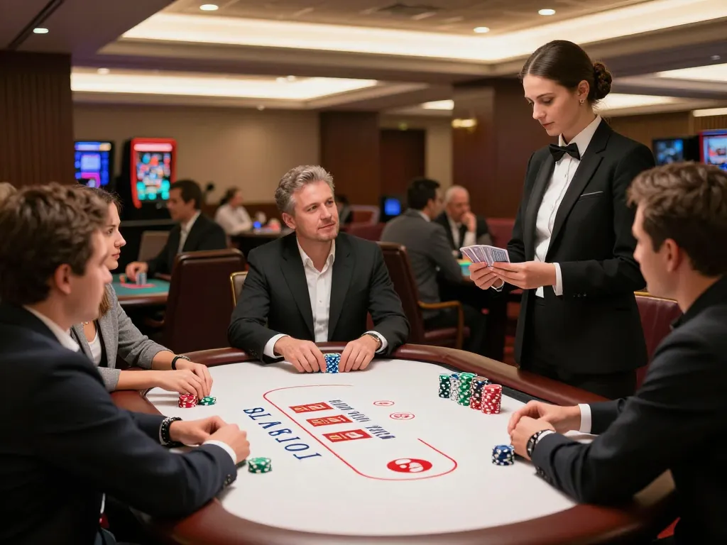 SIN88 players strategizing at an upscale blackjack table with colorful chips during a thrilling casino experience