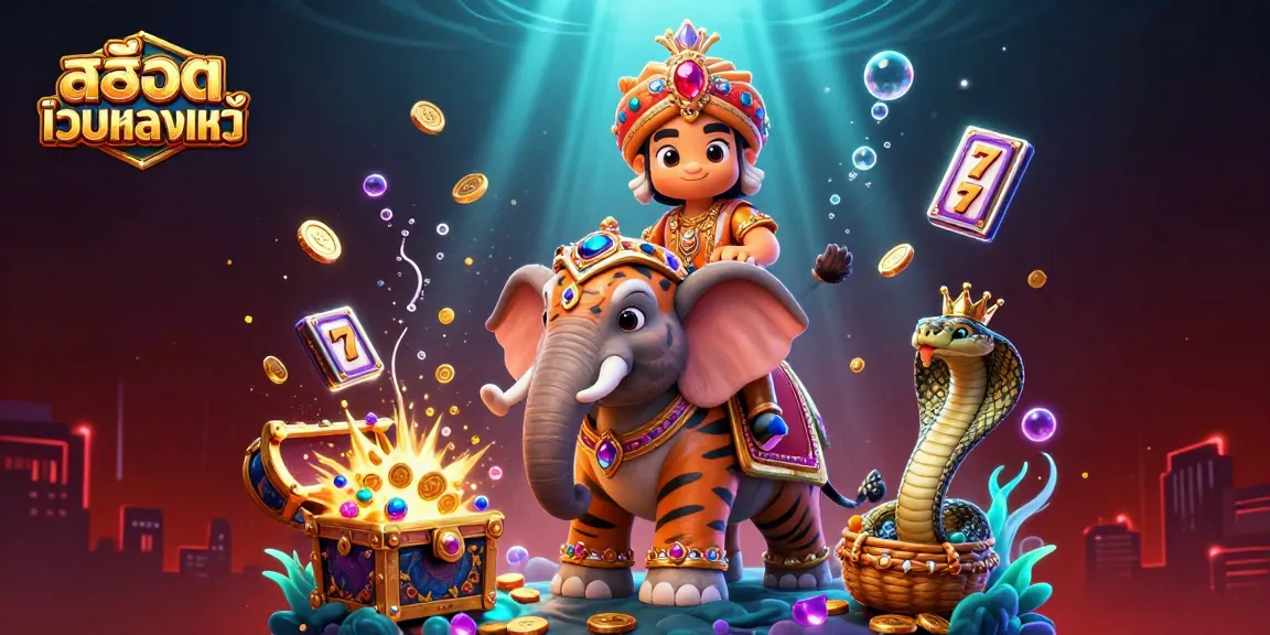 Play exciting games with สล็อตเว็บตรงแท้ in a vibrant 3D casino scene filled with treasures.