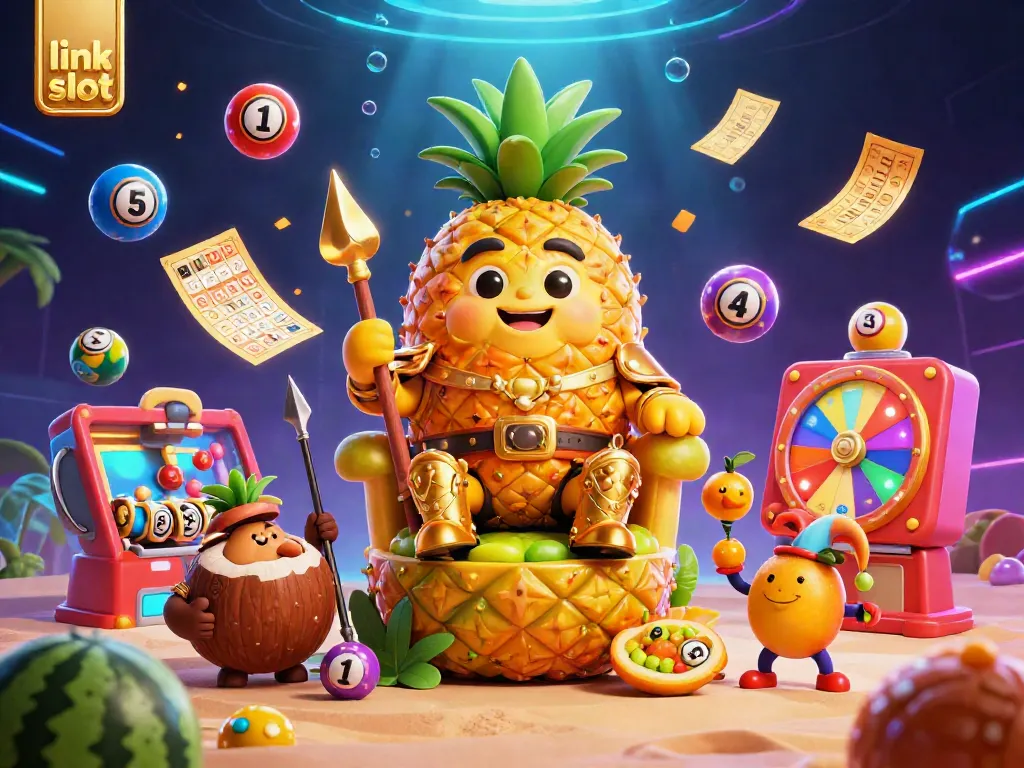 Engage with the exciting world of link slot casino games featuring a golden pineapple king and vibrant game elements.