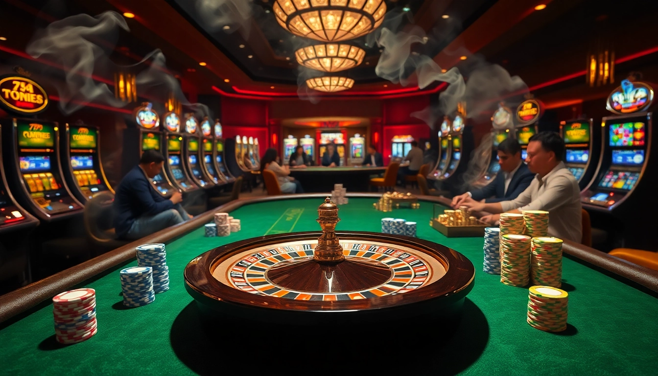 Players celebrating their wins with 7m chips at a luxurious casino table.