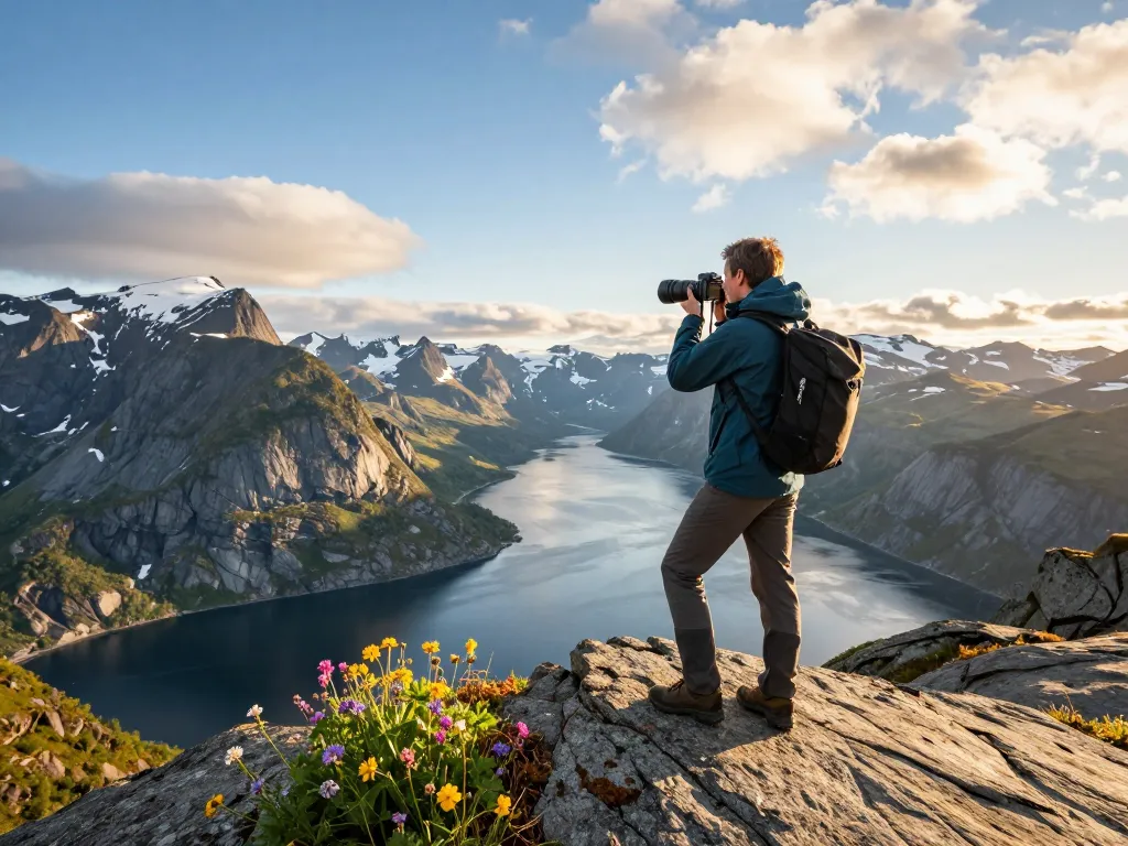 Erleben Sie Urlaub in Skandinavien mit atemberaubenden Ausblicken auf Fjorde und Berge, die die Schönheit der nordischen Landschaften hervorheben.