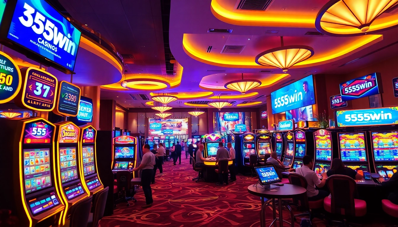 Exciting casino scene featuring 555win slot machines and players enjoying the thrill of gaming.