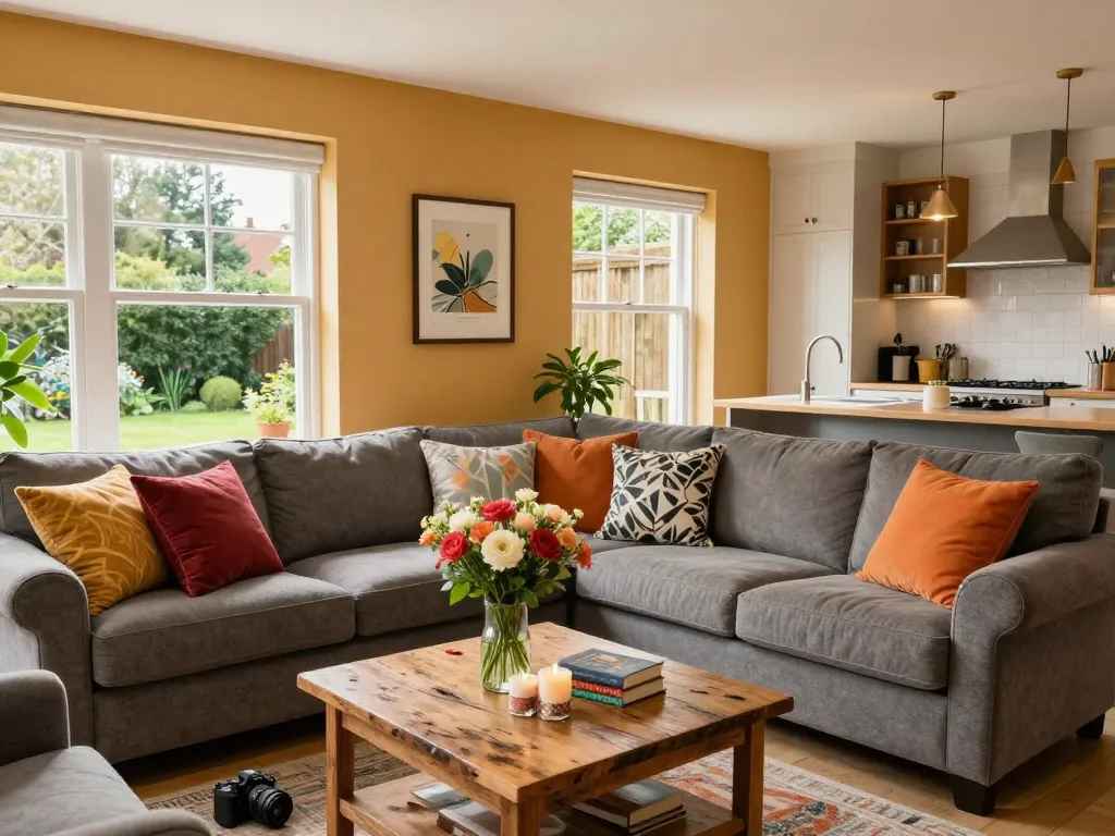 airbnb management slough - inviting living room of a staged Airbnb property with natural light and cozy decor