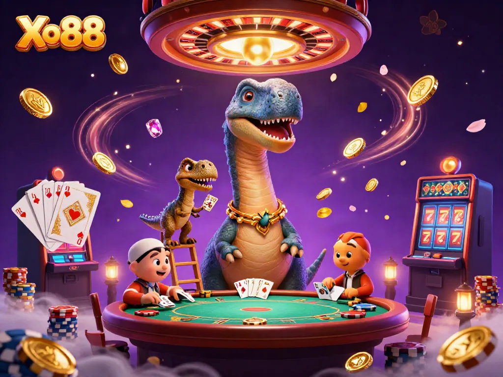 Experience the thrilling world of Xo88 with vibrant characters and dynamic casino elements.