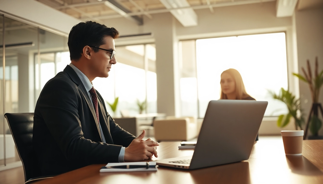 Headhunter Schweiz trifft sich mit einem Kandidaten in einem modernen Büro.