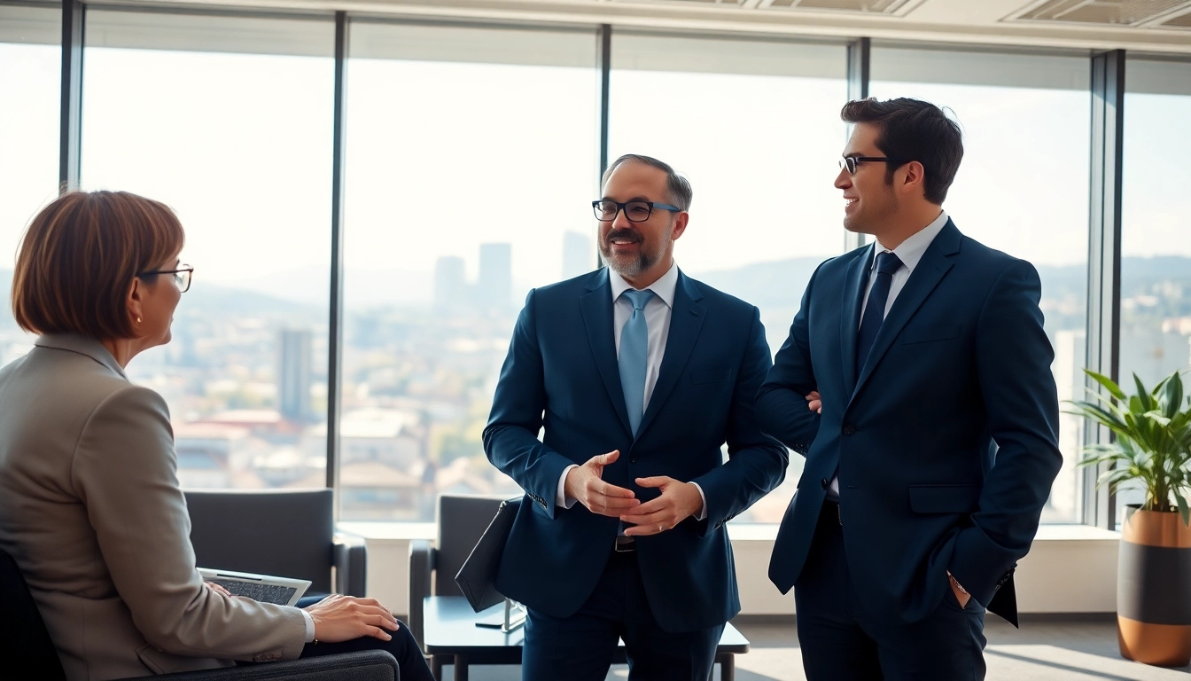 Headhunter Schweiz trifft sich professionell mit einem Auftraggeber in einem modernen Büro.