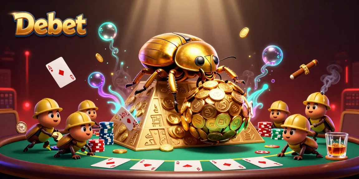 Debet's golden beetle champions casino games with vibrant poker elements and striking visuals.